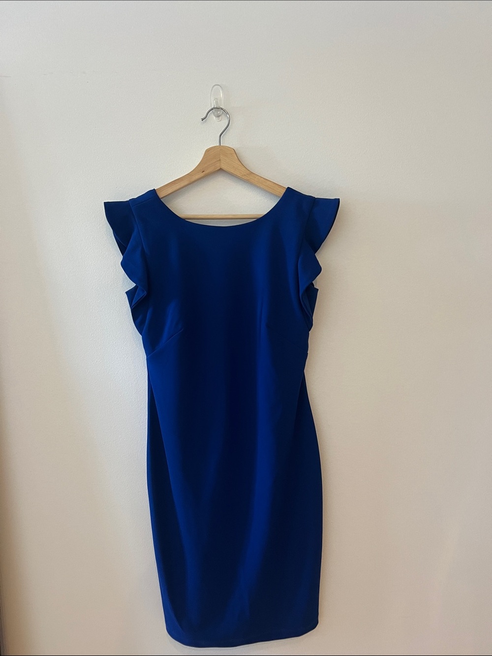 Neiman Marcus Cobalt Blue Ruffle-Sleeve Midi Dress